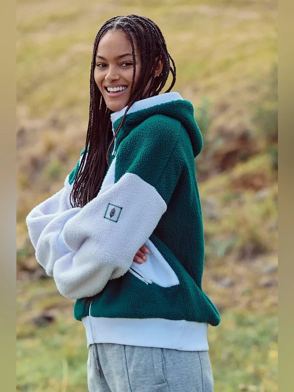 NWT Free People Movement Hit The Slopes Hoodie Green/Purple/White Size Medium